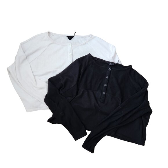 BUNDLE (2) Urban Outfitters Out From Under Cozy Thermal Shirts Black White XS - Picture 1 of 16